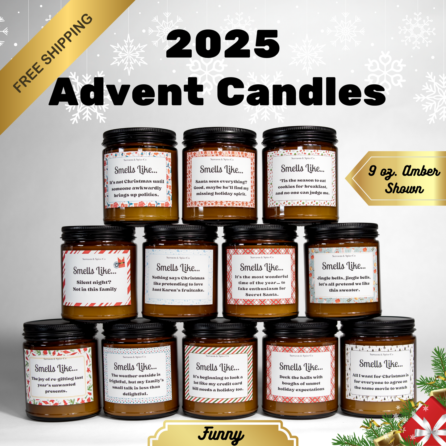 2025 Advent Candles Adult Advent Calendar 12 Days of Christmas 2025 12 Day Advent Gift Hard Poured Soy Wax Candles