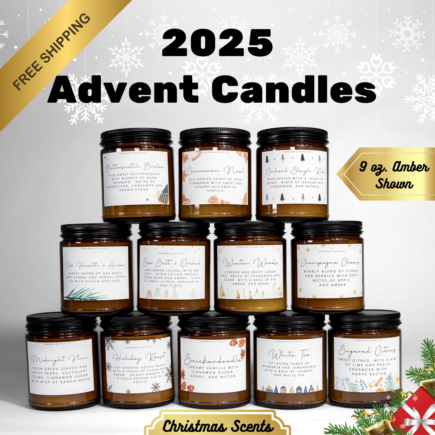 2025 Advent Candles Adult Advent Calendar 12 Days of Christmas 2025 12 Day Advent Gift Hard Poured Soy Wax Candles