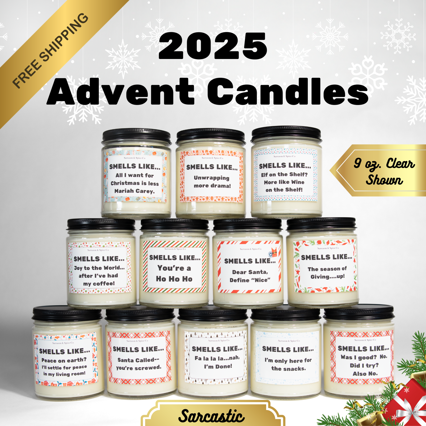 2025 Advent Candles Adult Advent Calendar 12 Days of Christmas 2025 12 Day Advent Gift Hard Poured Soy Wax Candles