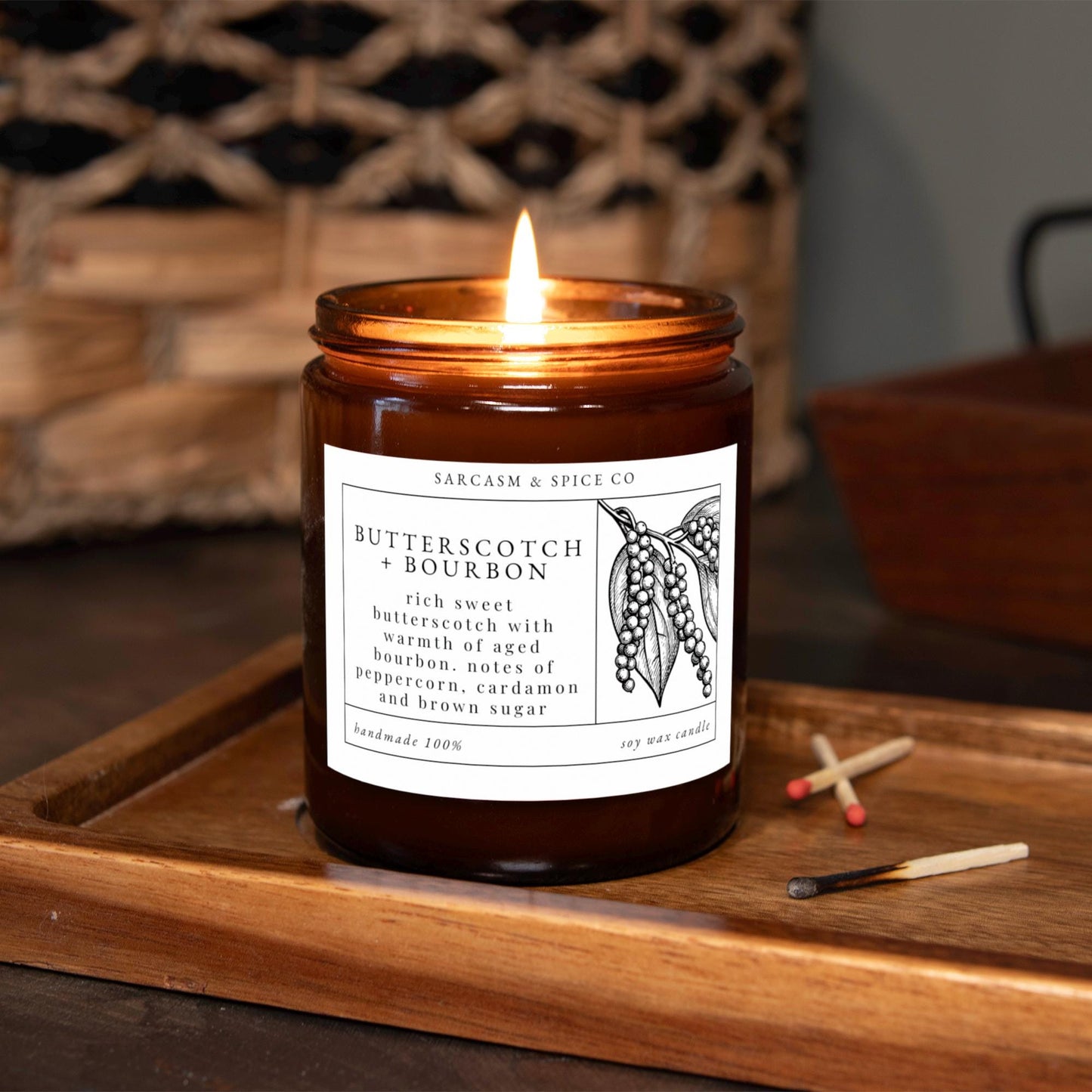 Butterscotch and Bourbon Candle Gifts for Her Home Decor Candle Homemade Hand Poured Soy Wax Candle Clean Scent Perfect Gift for Home