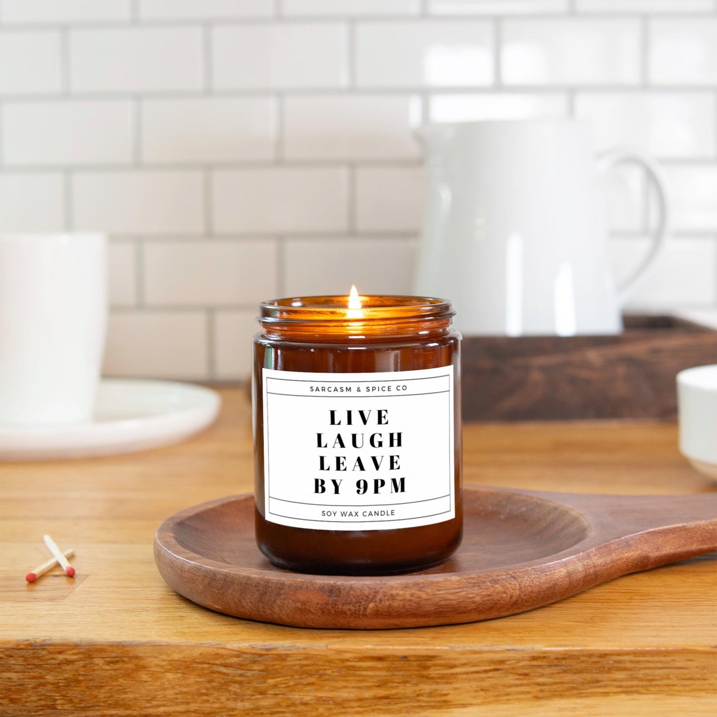 Sarcastic Soy Candle for Introverts and Homebodies Who Love Funny Gifts and Cozy Decor – Live Laugh Leave by 9PM Candle 2