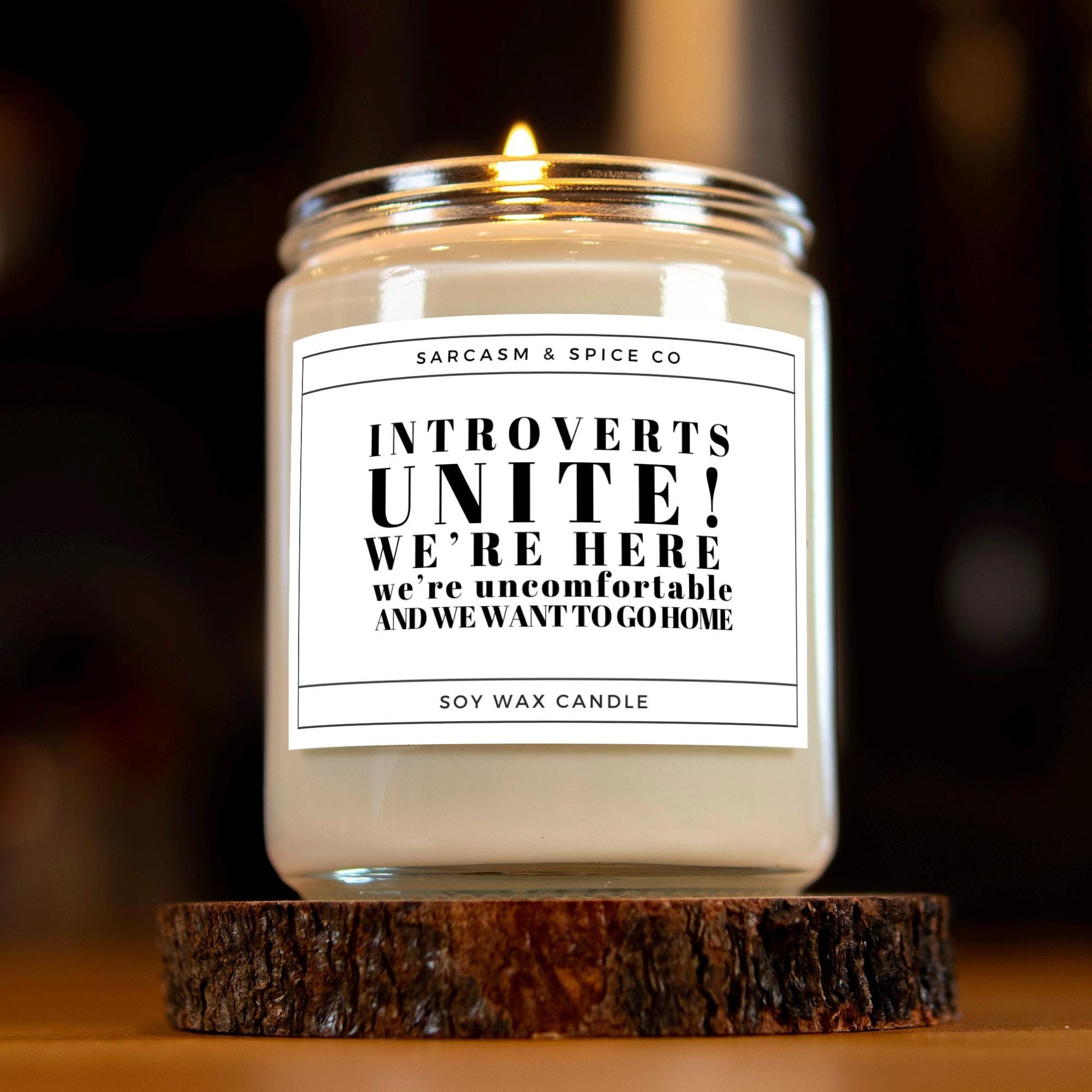 Funny Gift Candle for Friends Coworkers and Anyone Who Loves Humor Sarcasm – Introverts Unite We’re Here and Want to Go Home Candle 5