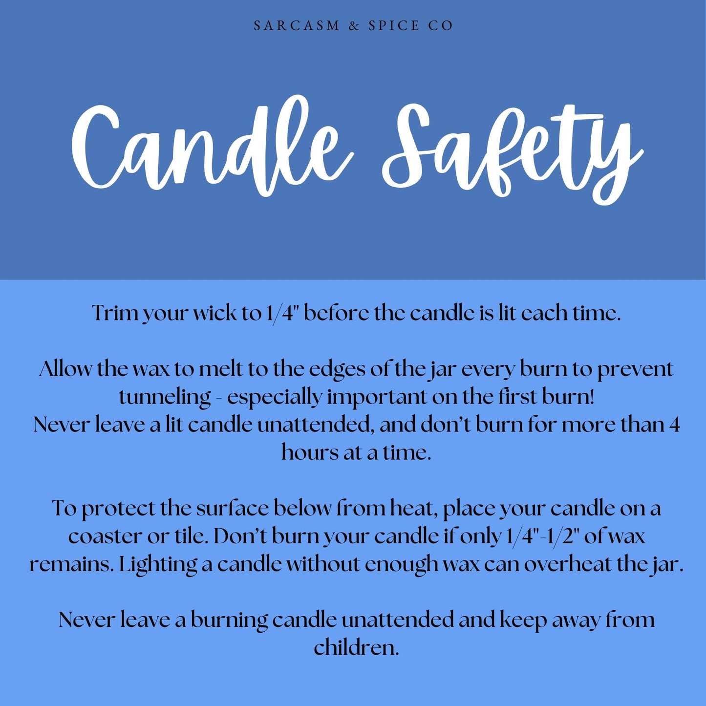 The image is a safety guide for using candles, providing instructions on how to safely use and maintain a lit candle.