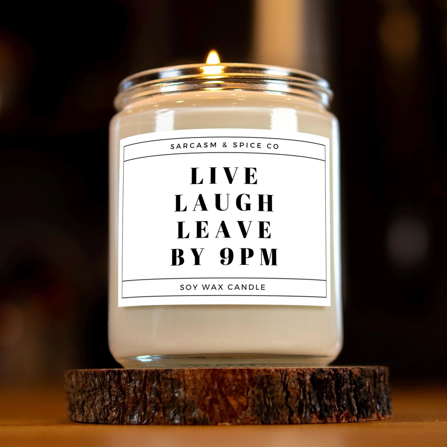 Sarcastic Soy Candle for Introverts and Homebodies Who Love Funny Gifts and Cozy Decor – Live Laugh Leave by 9PM Candle 5