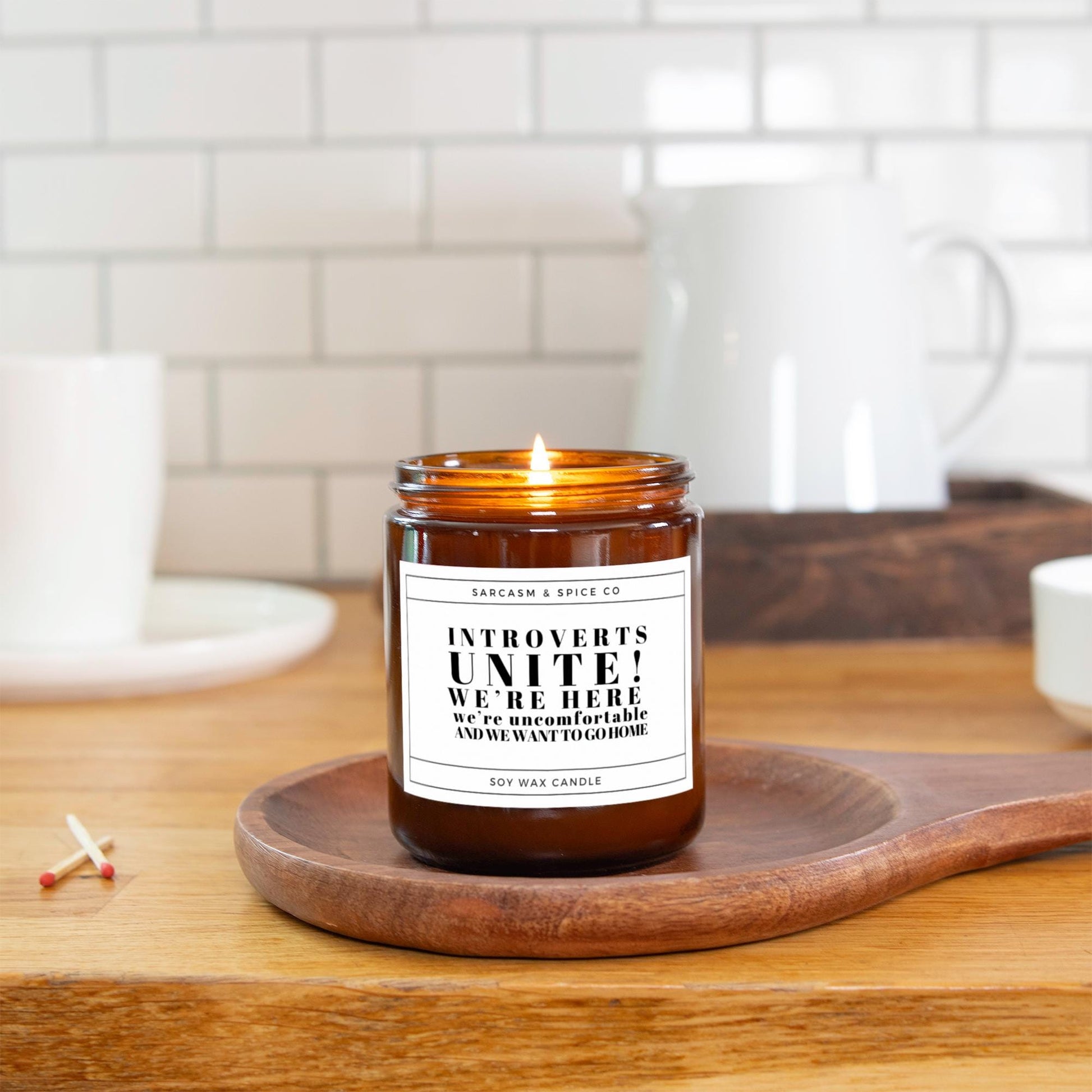 Funny Gift Candle for Friends Coworkers and Anyone Who Loves Humor Sarcasm – Introverts Unite We’re Here and Want to Go Home Candle 2