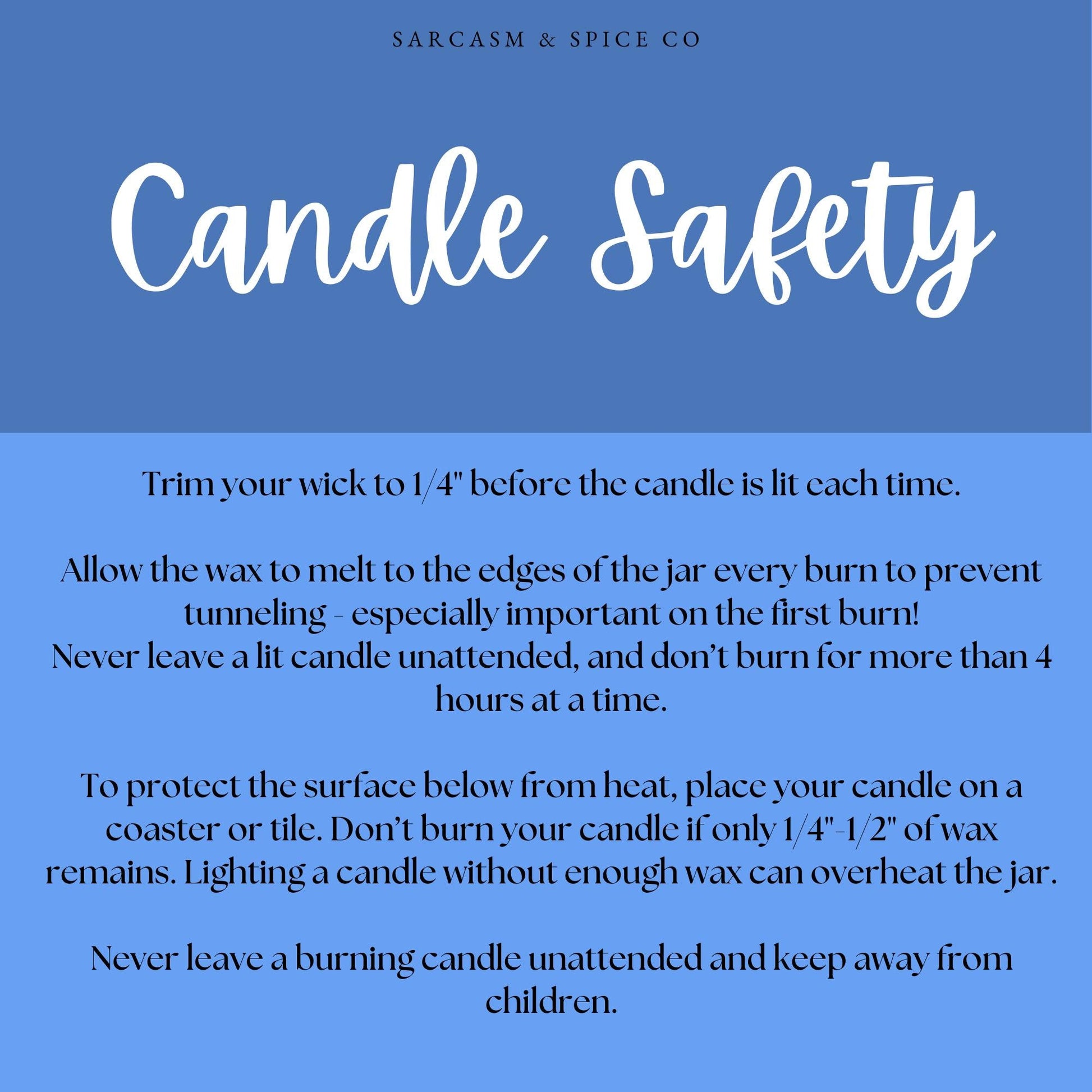 The image is a safety guide for using candles, providing instructions on how to safely use and maintain a lit candle.
