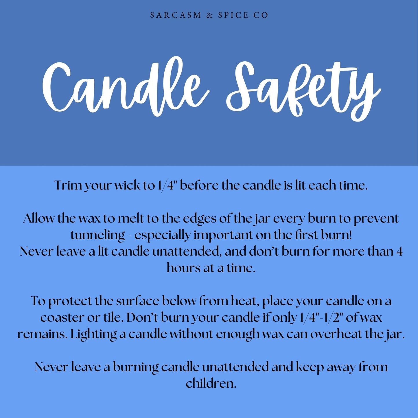 The image is a safety guide for using candles, providing instructions on how to safely use and maintain a lit candle.