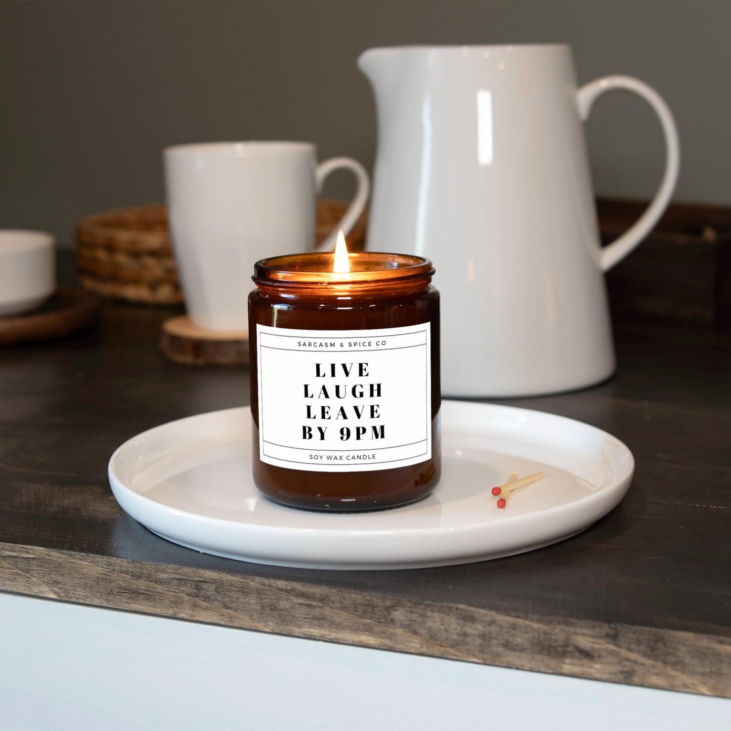 Sarcastic Soy Candle for Introverts and Homebodies Who Love Funny Gifts and Cozy Decor – Live Laugh Leave by 9PM Candle 3