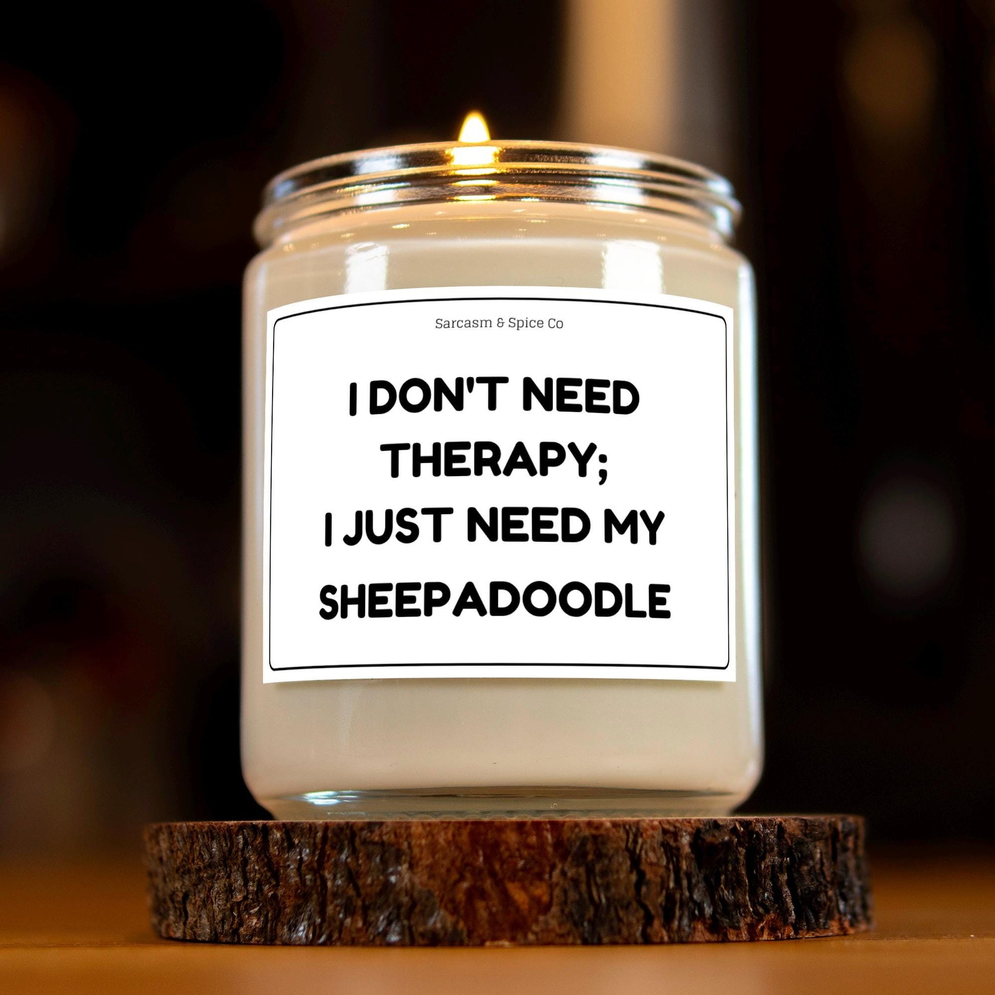 Sheepadoodle Candle Gift For Dog Lover Funny Candle For Dog Mom Gift For Women Who Love Dogs Don’t Need Therapy I Just Need My Sheepadoodle 5