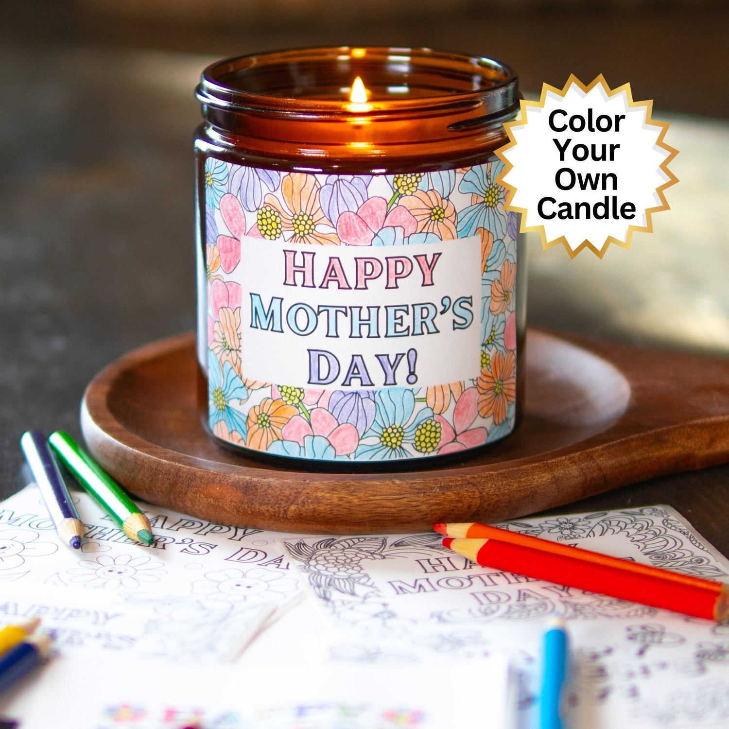 Mothers Day Color Your Own Mom Gift Mothers Day Gift for Mom Unique Coloring Candle Special Gift Grandma Personalized Color-Your-Own Candle