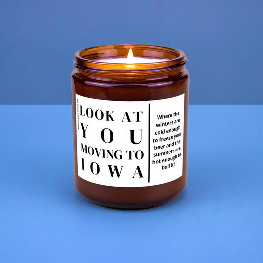 Iowa Moving Gift for New Home Housewarming Gift for Friend Family Moving Job New Life Hand-Poured Soy Candle Look At You Moving To Iowa