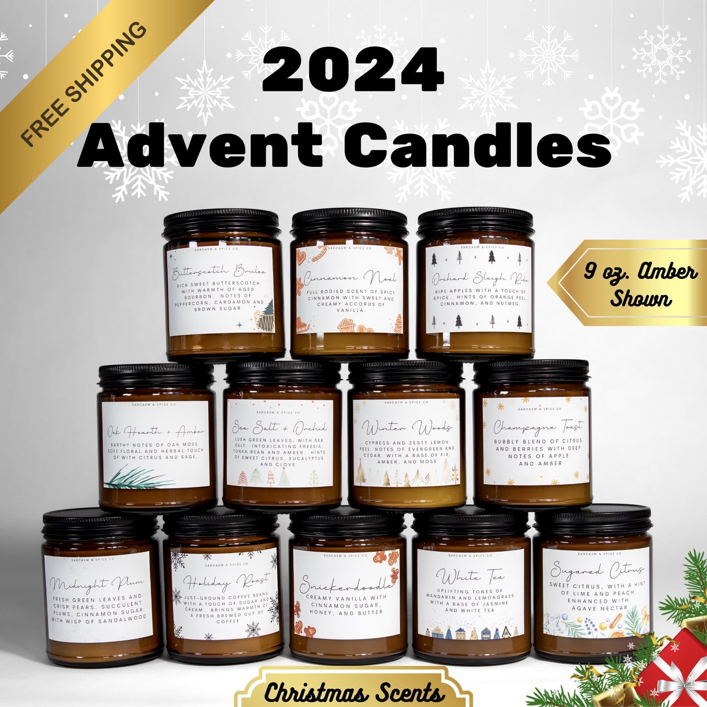 2024 Advent Candles Adult Advent Calendar 12 Days of Christmas 2024 12 Day Advent Gift Hard Poured Soy Wax Candles