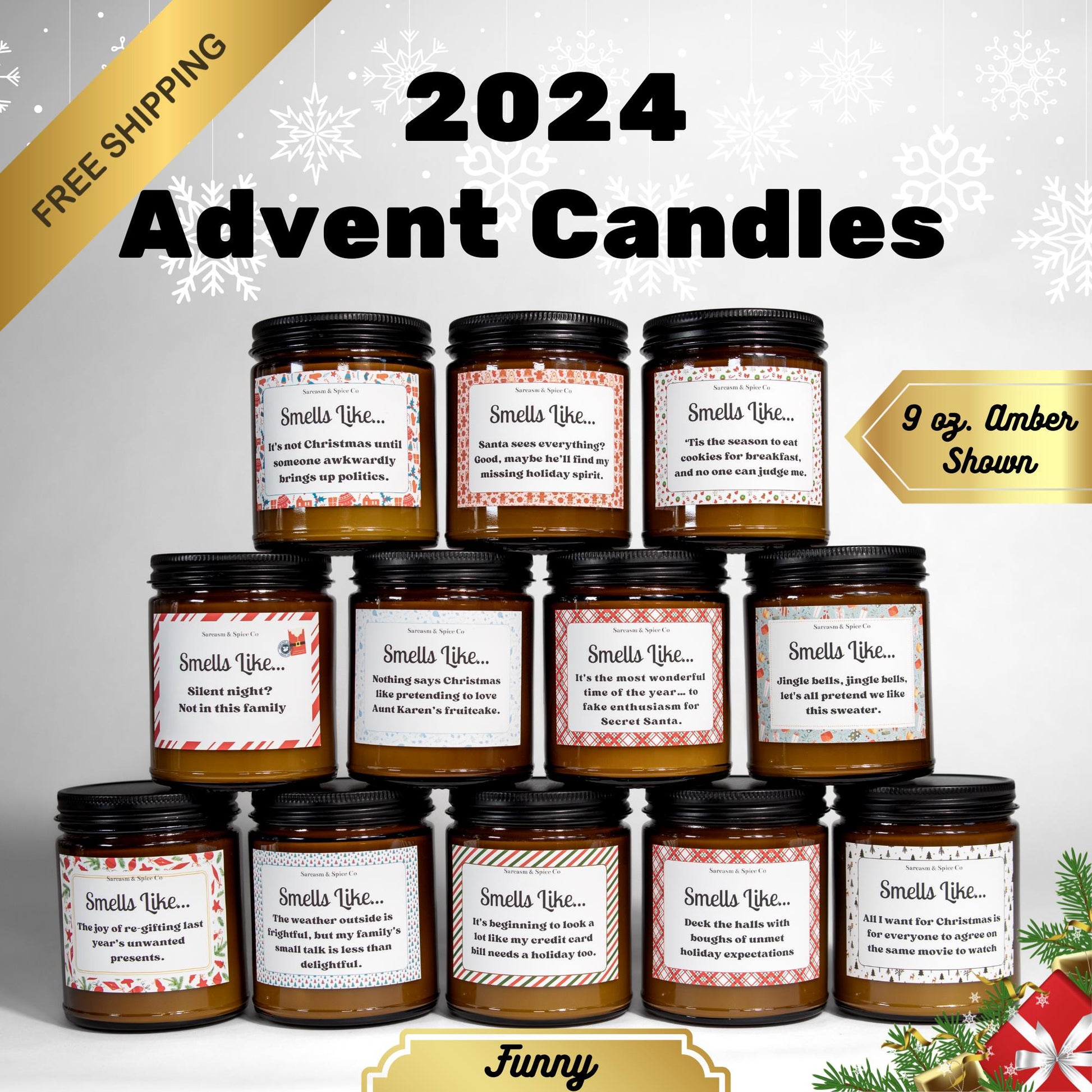 2024 Advent Candles Adult Advent Calendar 12 Days of Christmas 2024 12 Day Advent Gift Hard Poured Soy Wax Candles