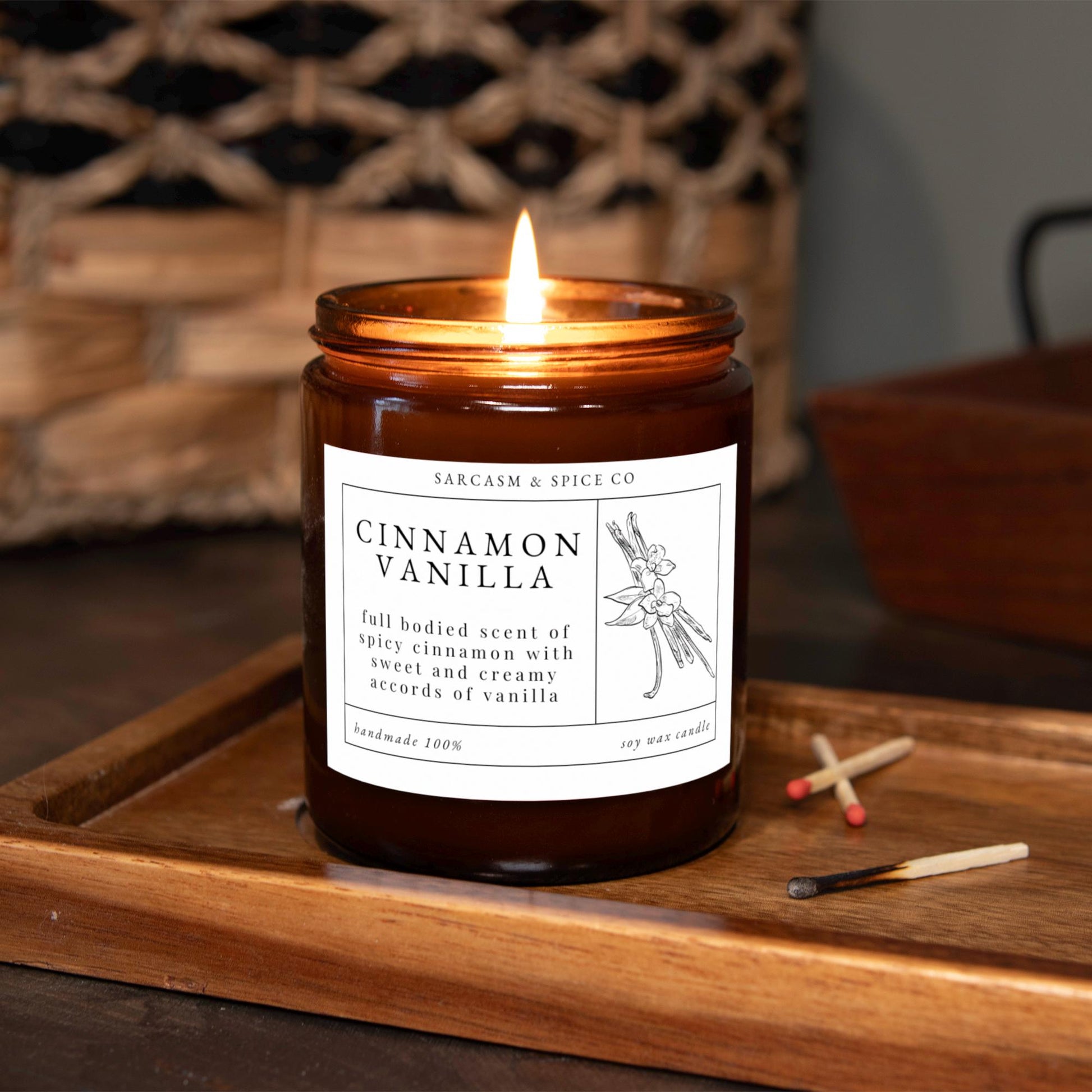 Cinnamon Vanilla Candle Gifts for Her Home Decor Candle Homemade Hand Poured Soy Wax Candle Clean Scent Perfect Gift for Home