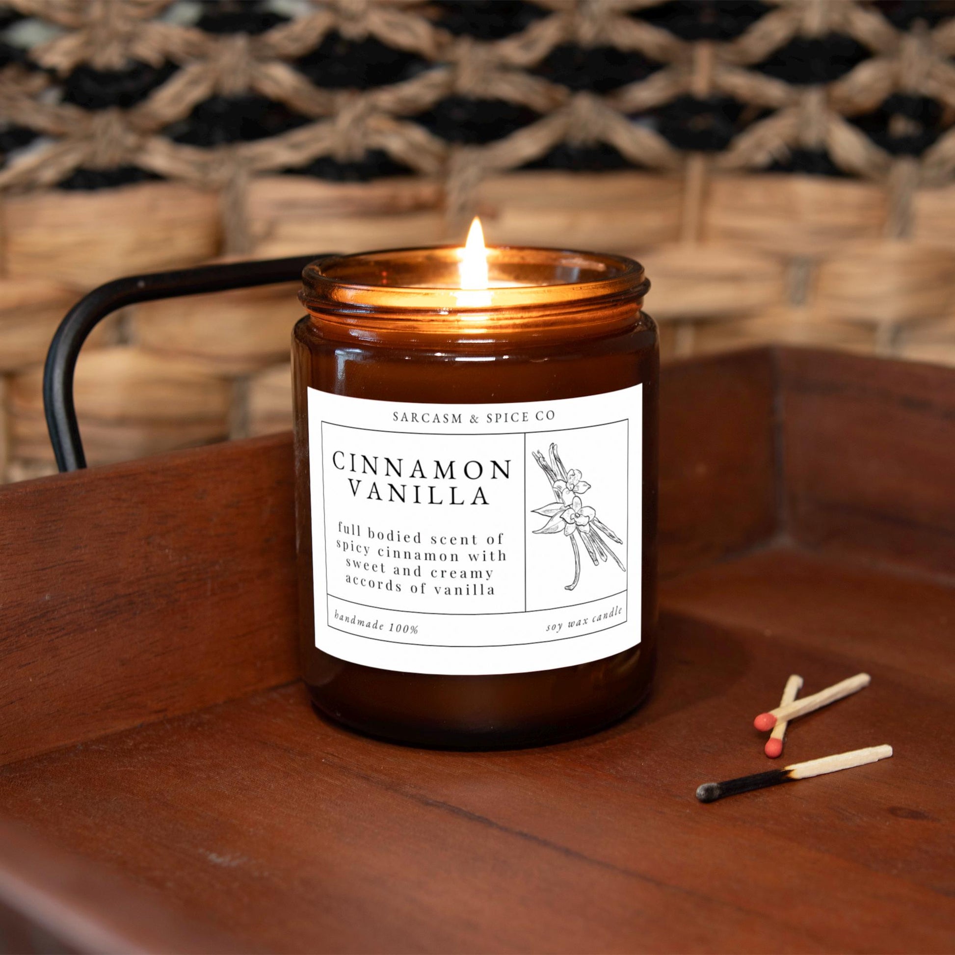 Cinnamon Vanilla Candle Gifts for Her Home Decor Candle Homemade Hand Poured Soy Wax Candle Clean Scent Perfect Gift for Home