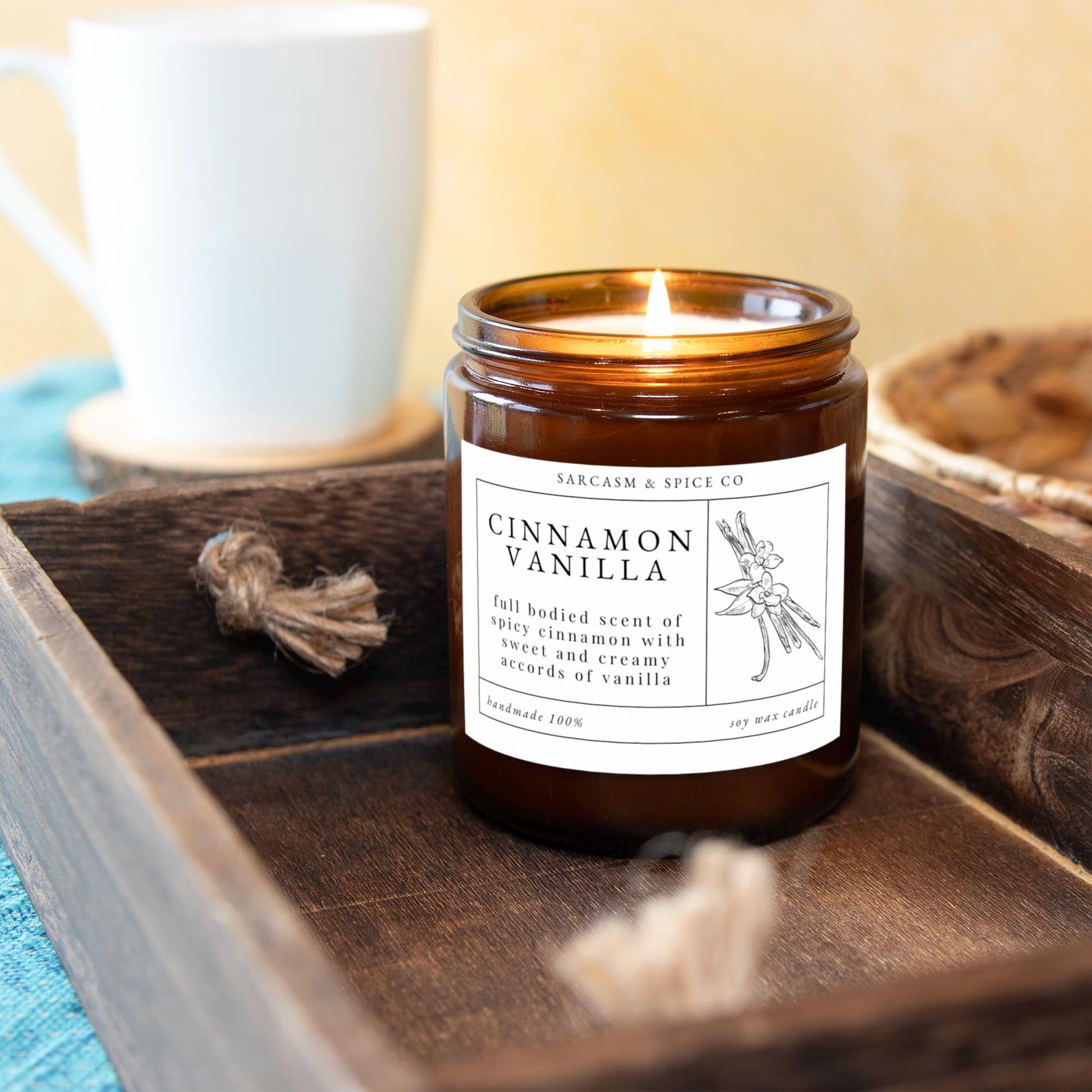 Cinnamon Vanilla Candle Gifts for Her Home Decor Candle Homemade Hand Poured Soy Wax Candle Clean Scent Perfect Gift for Home