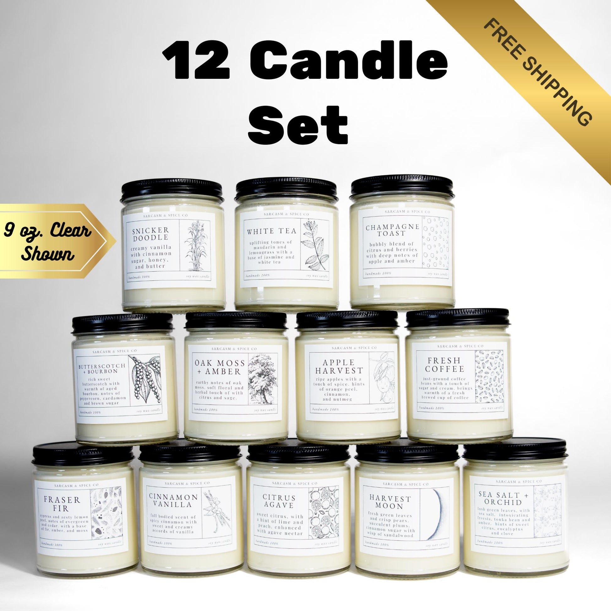 12 Candle Set Gift Hard Poured Soy Wax Candles Gift for Her Home Decor Candle Hand Poured Soy Wax Candle Clean Scent Perfect Gift for Home