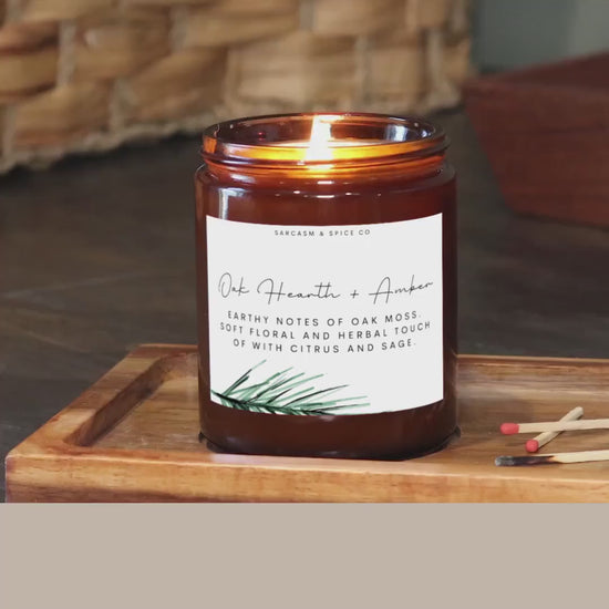 Oak Hearth and Amber Candle Lover Gifts for Her Home Decor Candle Homemade Hand Poured Soy Wax Candle Clean Scent Perfect Gift for Home