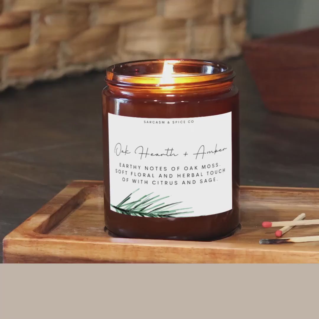 Oak Hearth and Amber Candle Lover Gifts for Her Home Decor Candle Homemade Hand Poured Soy Wax Candle Clean Scent Perfect Gift for Home